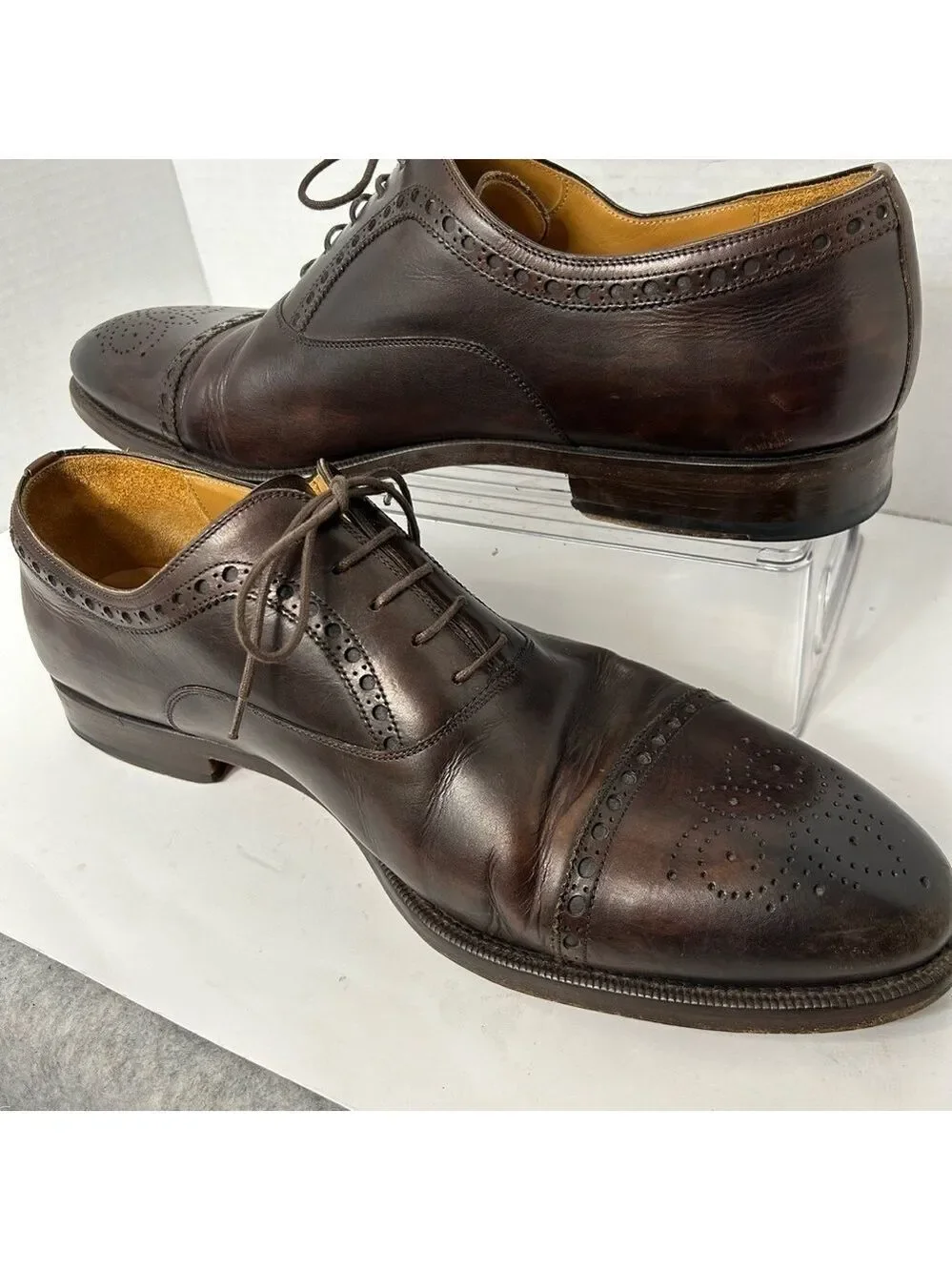 Magnanni Men’s Shoes 14M Brogue Leather Dark Brown Dress Office Business Spain